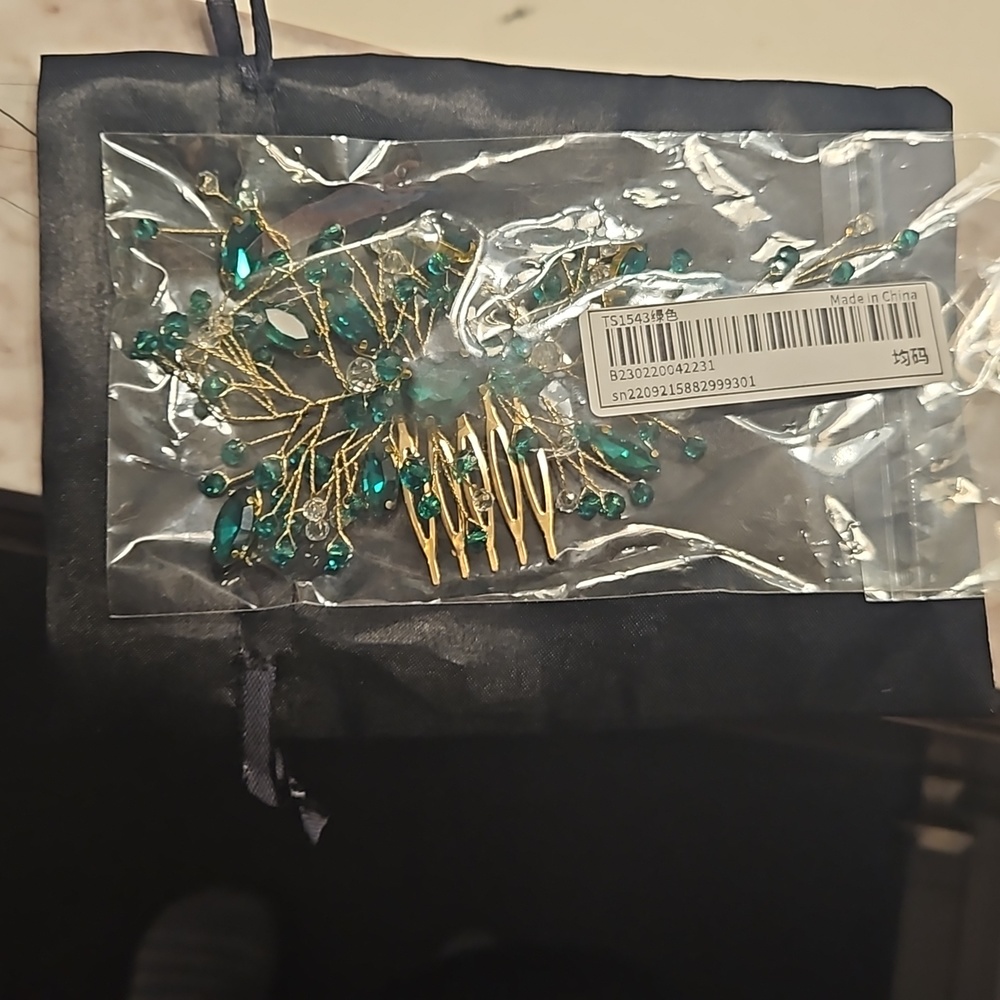 Hair Comb Crystal Rhinestone for Women Green